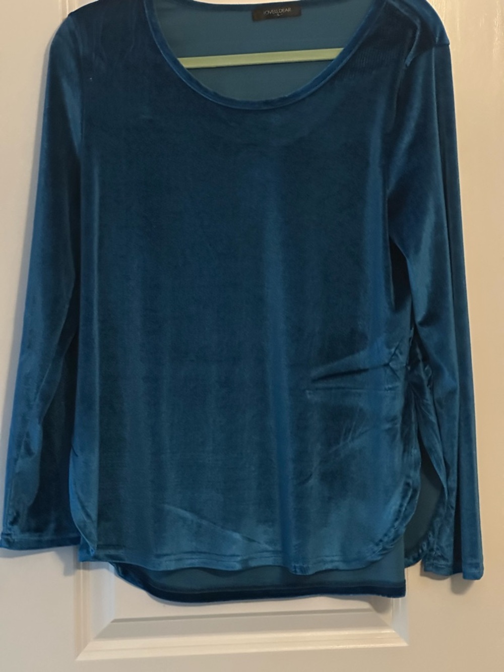 Velvet Scoop-Neck Long Sleeve Top in Teal by LoveUDear